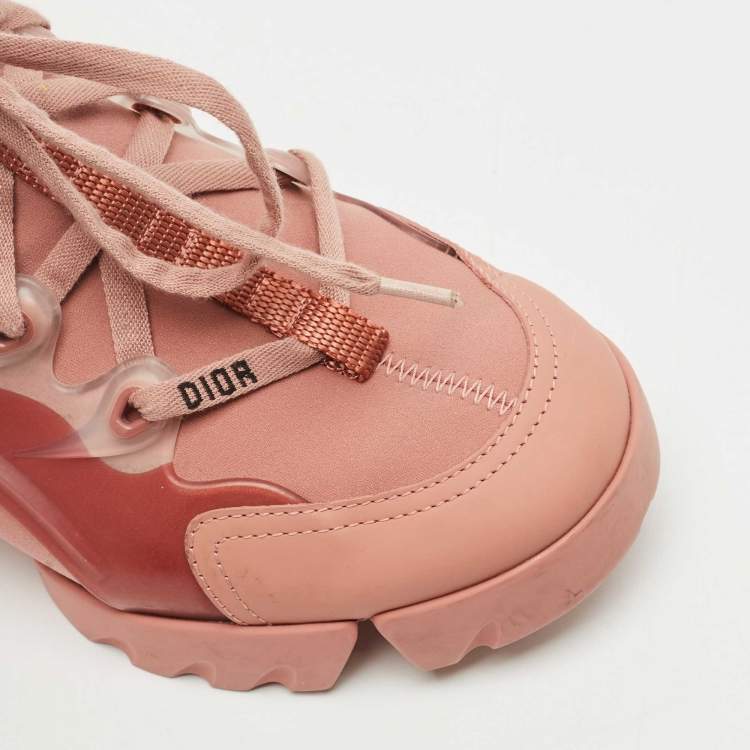 Pre Owned Dior Pink Neoprene and Leather D-Connect Sneakers Size 36.5