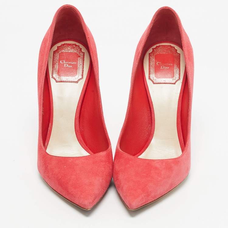 Pre Owned Dior Coral Pink Suede Pointed Toe Pumps Size 37.5