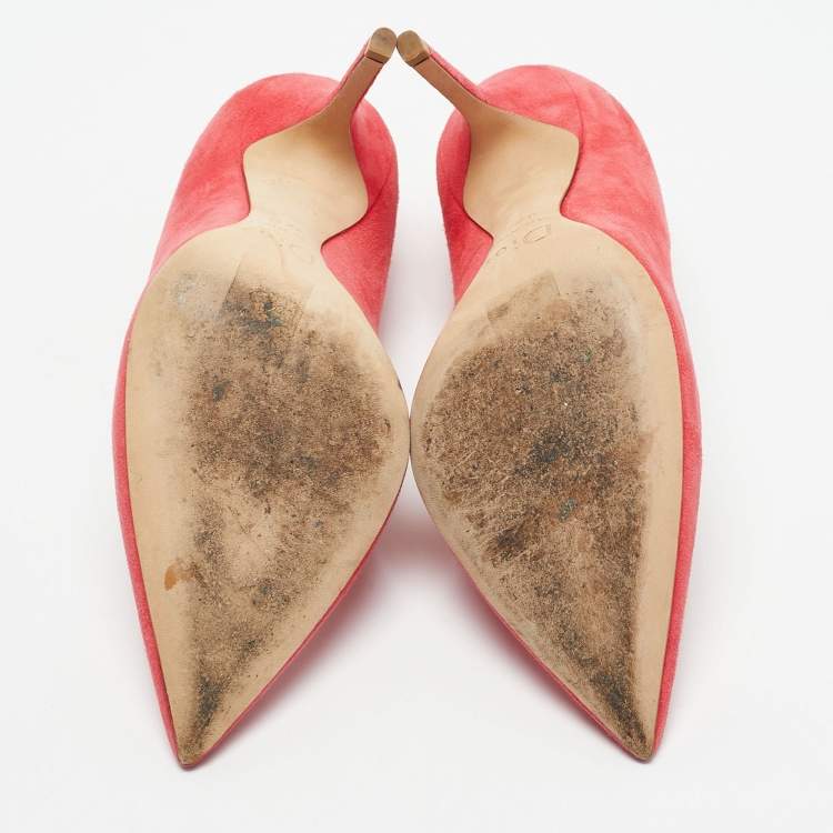 Pre Owned Dior Coral Pink Suede Pointed Toe Pumps Size 37.5