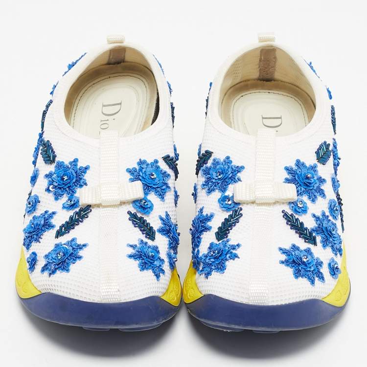 Pre Owned Dior White/Blue Mesh Crystal Embellishment Fusion Sneakers Size 35