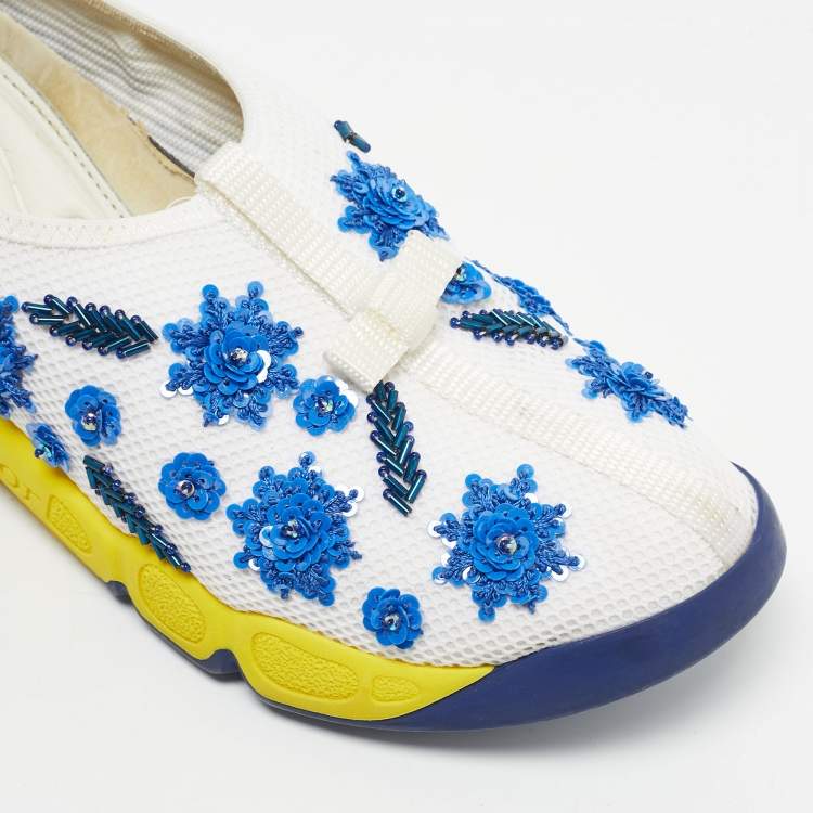 Pre Owned Dior White/Blue Mesh Crystal Embellishment Fusion Sneakers Size 35