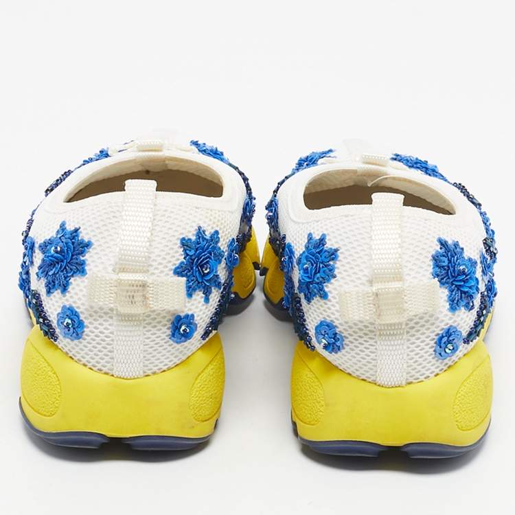 Pre Owned Dior White/Blue Mesh Crystal Embellishment Fusion Sneakers Size 35