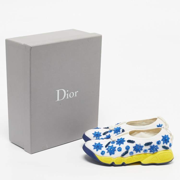 Pre Owned Dior White/Blue Mesh Crystal Embellishment Fusion Sneakers Size 35