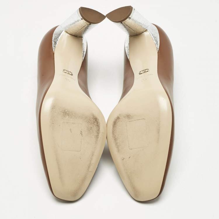 Pre Owned Dior Brown Leather Round Toe Pumps Size 35