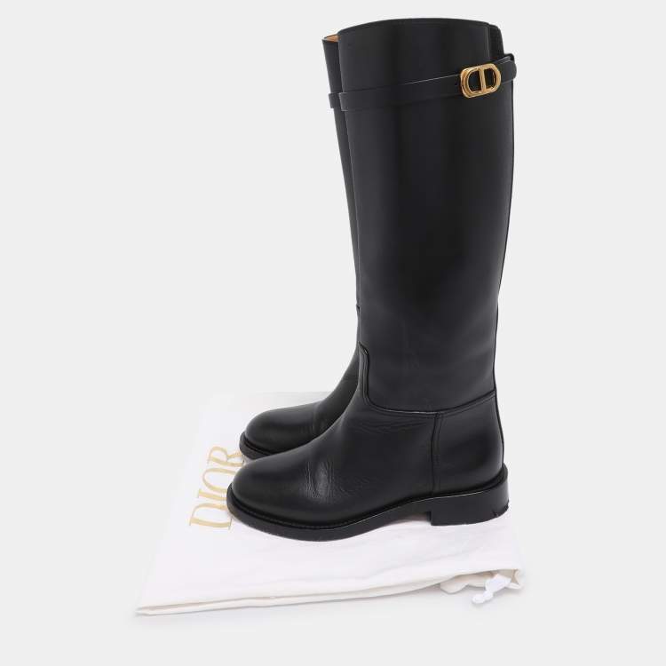 Pre Owned Dior Black Leather 30 Montaigne Knee Length Boots Size 36