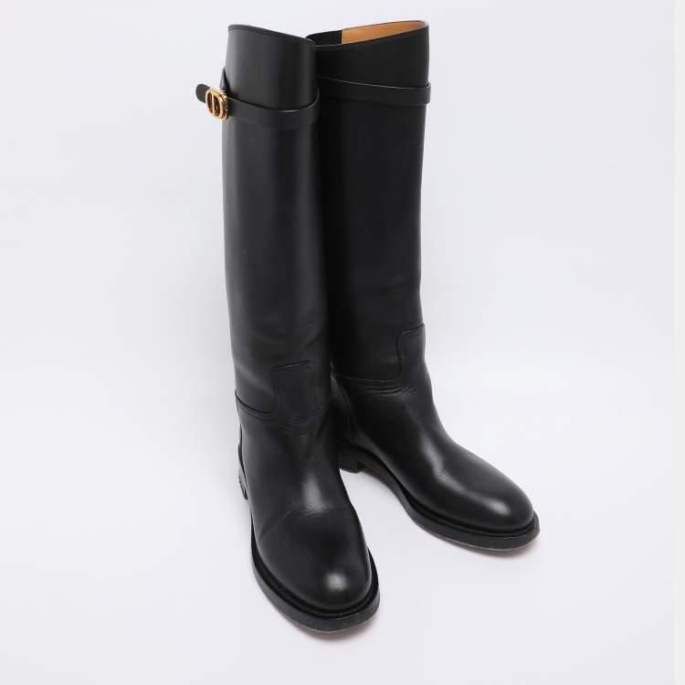 Pre Owned Dior Black Leather 30 Montaigne Knee Length Boots Size 36