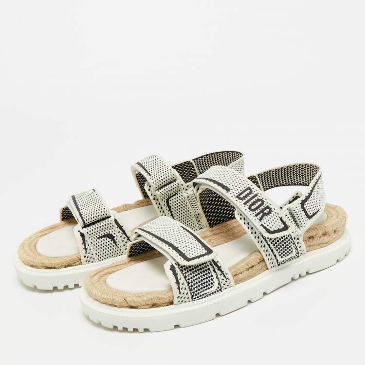 Pre Owned Dior Cream/Black Canvas DiorAct Sandals Size 39.5