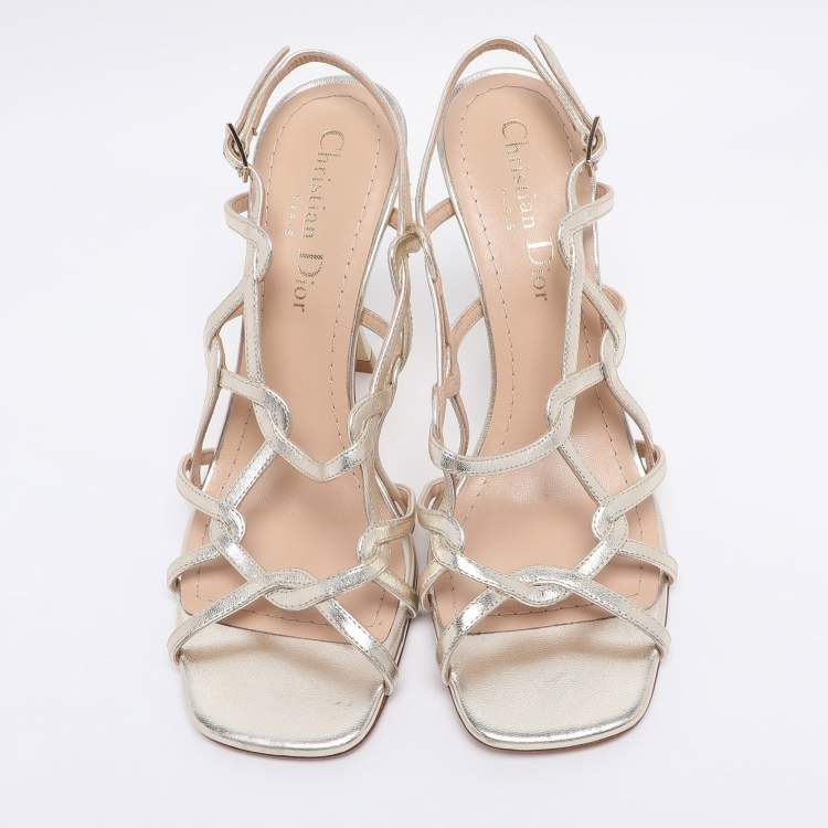 Pre Owned Dior Gold Leather D-Frame Slingback Sandals Size 37