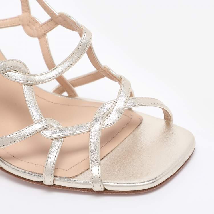 Pre Owned Dior Gold Leather D-Frame Slingback Sandals Size 37