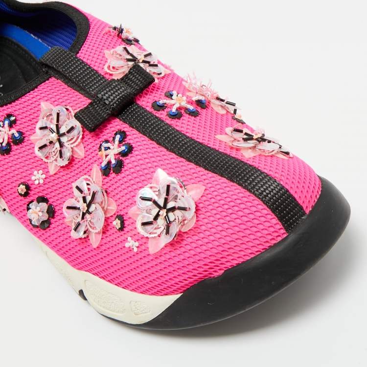 Pre Owned Dior Pink Mesh Crystal Embellished Fusion Sneakers Size 39