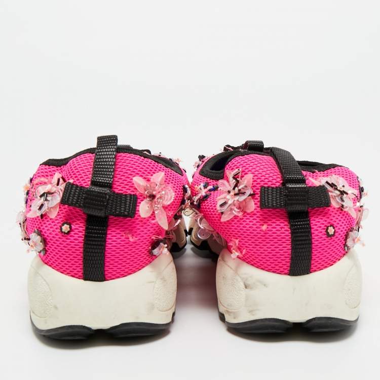 Pre Owned Dior Pink Mesh Crystal Embellished Fusion Sneakers Size 39