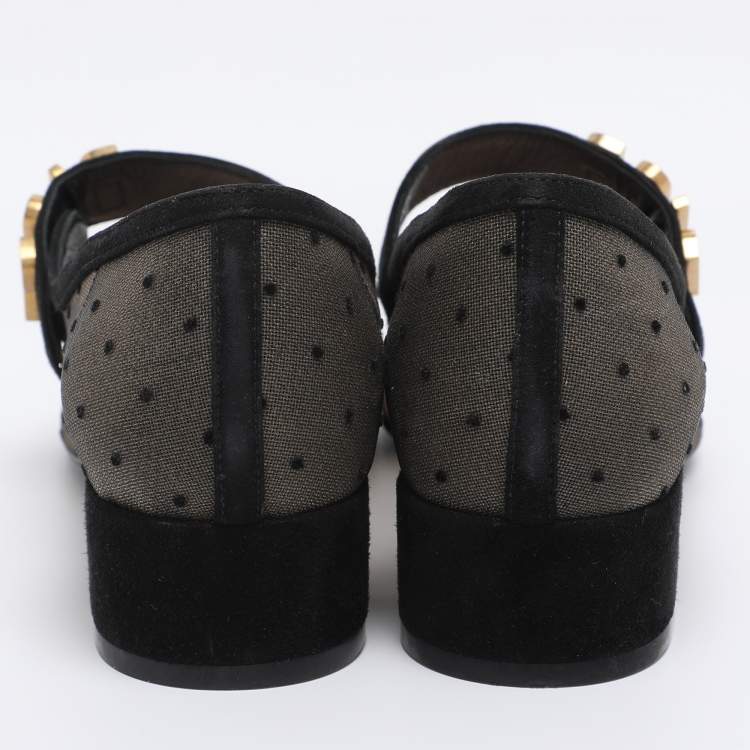 Pre Owned Dior Black Polka Dot Mesh and Suede Baby-D Mary Jane Pumps Size 38