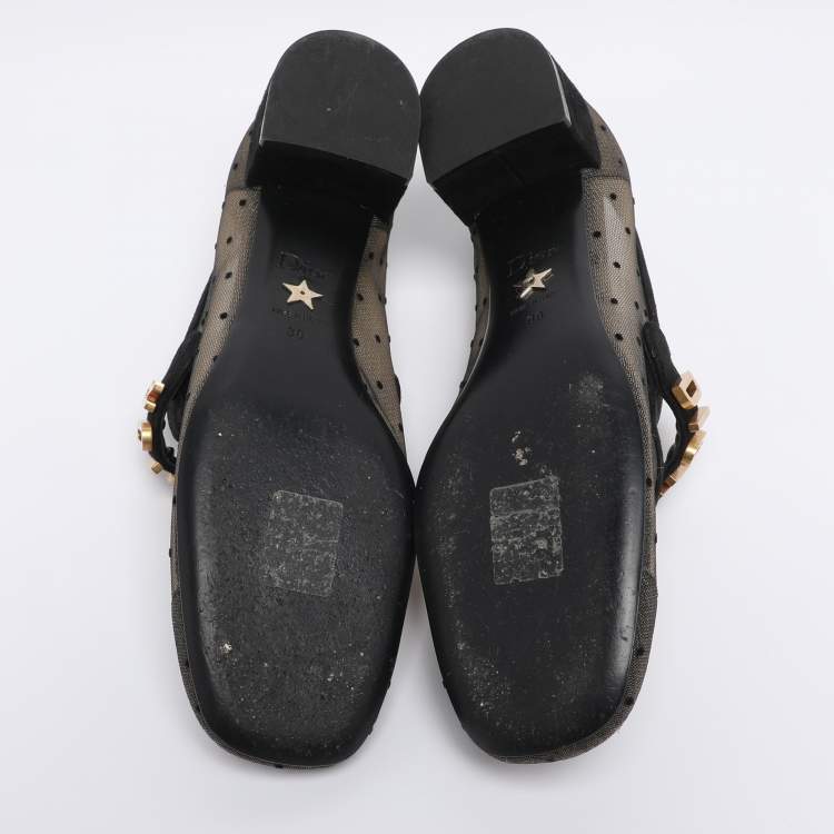 Pre Owned Dior Black Polka Dot Mesh and Suede Baby-D Mary Jane Pumps Size 38
