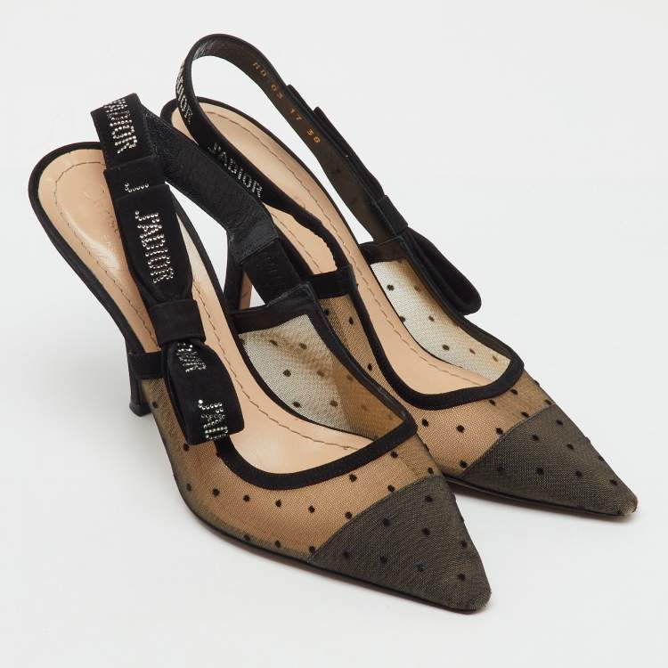 Pre Owned Dior Black Mesh and Suede J'Adior Slingback Pumps Size 38