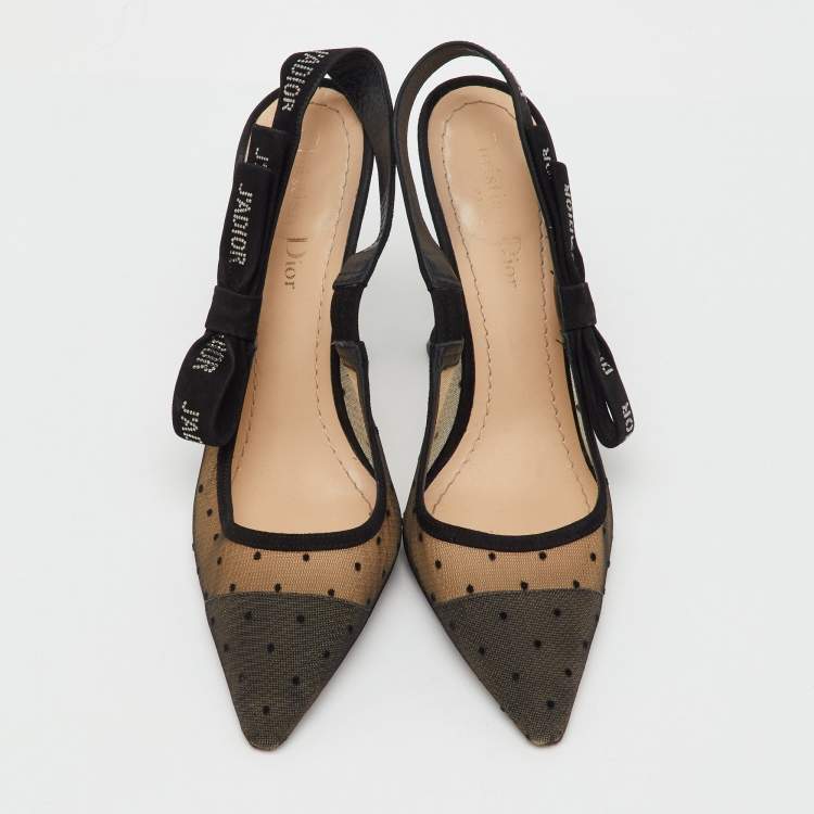 Pre Owned Dior Black Mesh and Suede J'Adior Slingback Pumps Size 38