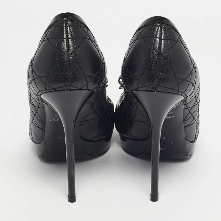 Pre Owned Dior Black Cannage Leather and Patent Peep Toe Pumps Size 38