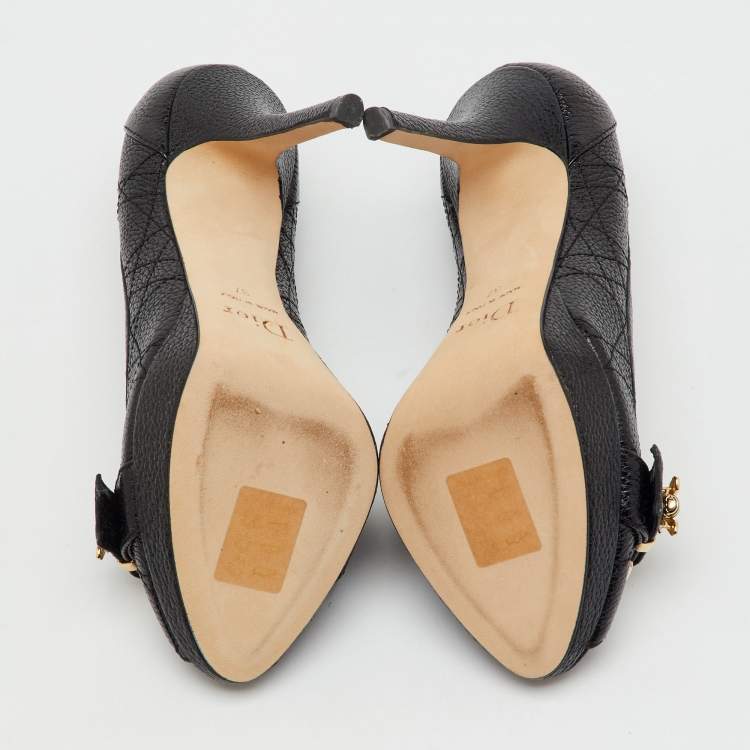 Pre Owned Dior Black Cannage Leather Bee Peep Toe Platform Pumps Size 37