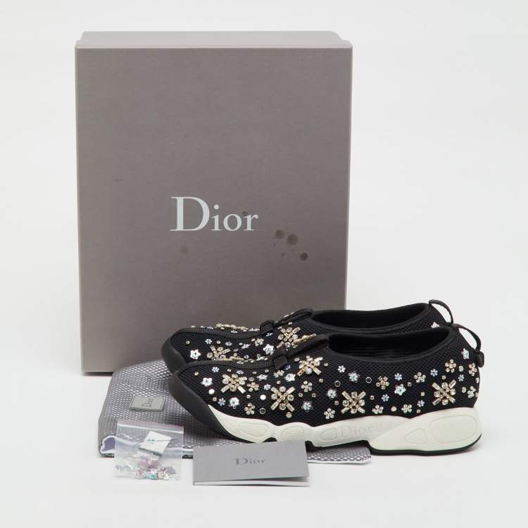 Pre Owned Dior Black Crystal Embellished Mesh Fusion Sneakers Size 38.5