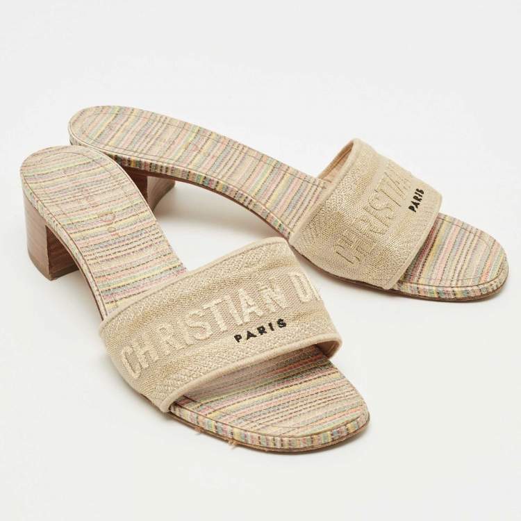 Pre Owned Dior Multicolor Embroidered Canvas Dway Slide Sandals Size 39