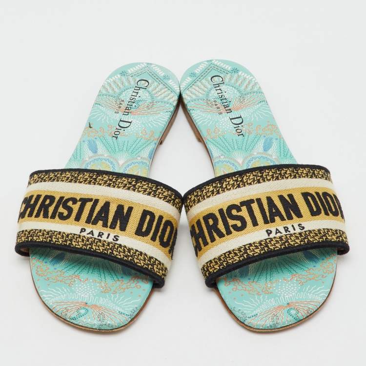 Pre Owned Dior Multicolor Embroidered Canvas Floral Dway Flat Slides Size 38