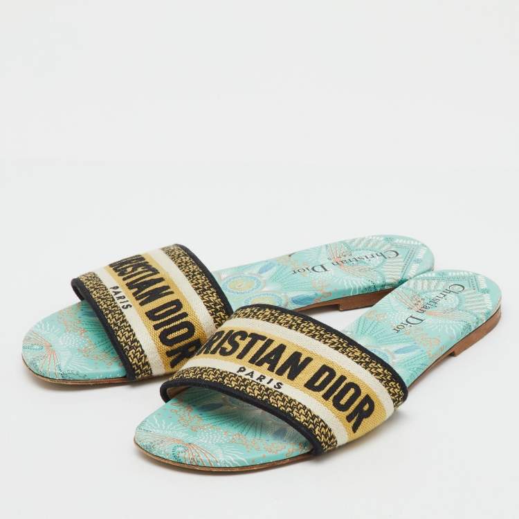 Pre Owned Dior Multicolor Embroidered Canvas Floral Dway Flat Slides Size 38