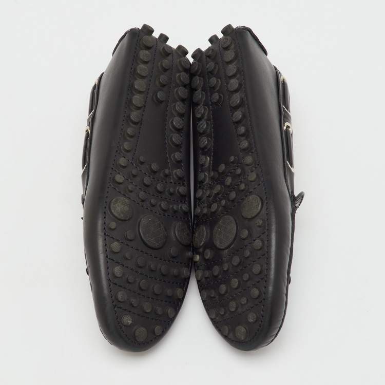 Pre Owned Dior Black Leather Flower Embellished Driving Loafers Size 38