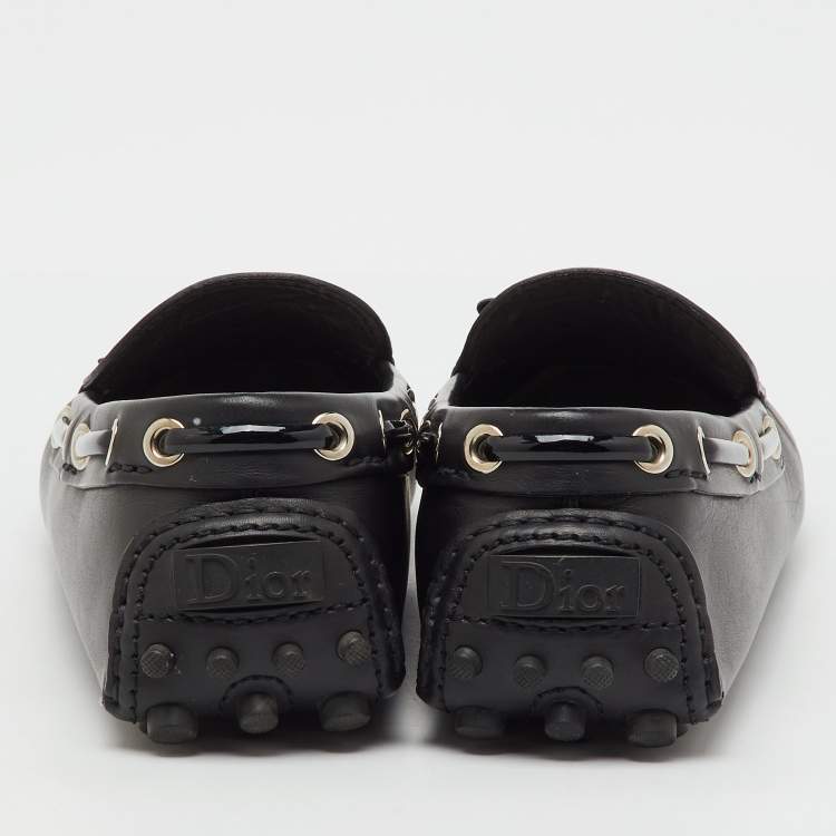 Pre Owned Dior Black Leather Flower Embellished Driving Loafers Size 38