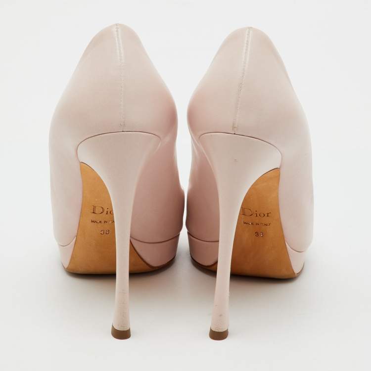 Pre Owned Dior Pink Leather Miss Dior Peep Toe Platform Pumps Size 38
