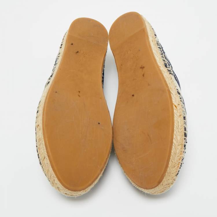 Pre Owned Dior Navy Blue/White Canvas Granville Espadrille Flats Size 40