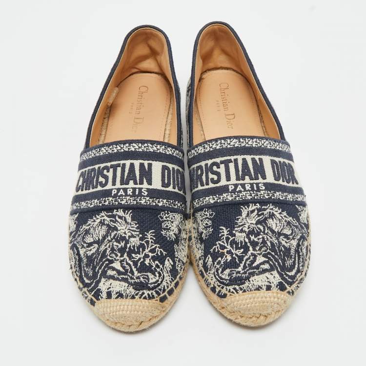 Pre Owned Dior Navy Blue/White Canvas Granville Espadrille Flats Size 40