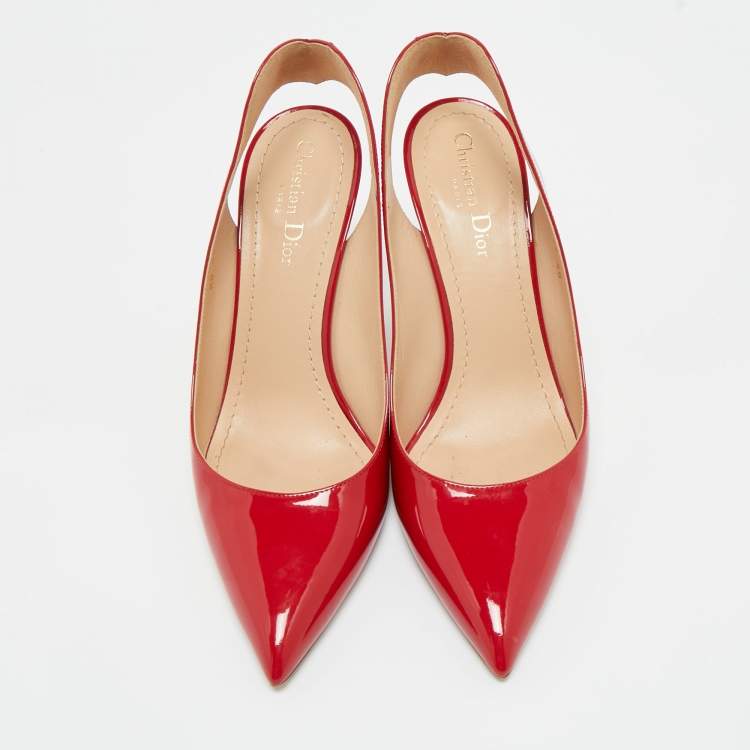 Pre Owned Dior Red Patent Leather Pointed Toe Slingback Pumps Size 40