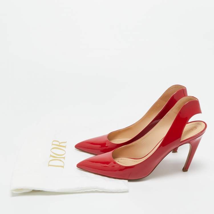 Pre Owned Dior Red Patent Leather Pointed Toe Slingback Pumps Size 40