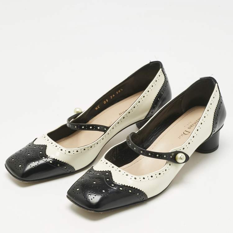 Pre Owned Dior Black/Cream Leather Mary Jane Pumps Size 38.5