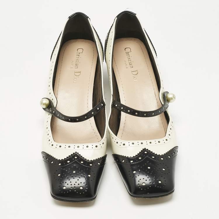 Pre Owned Dior Black/Cream Leather Mary Jane Pumps Size 38.5