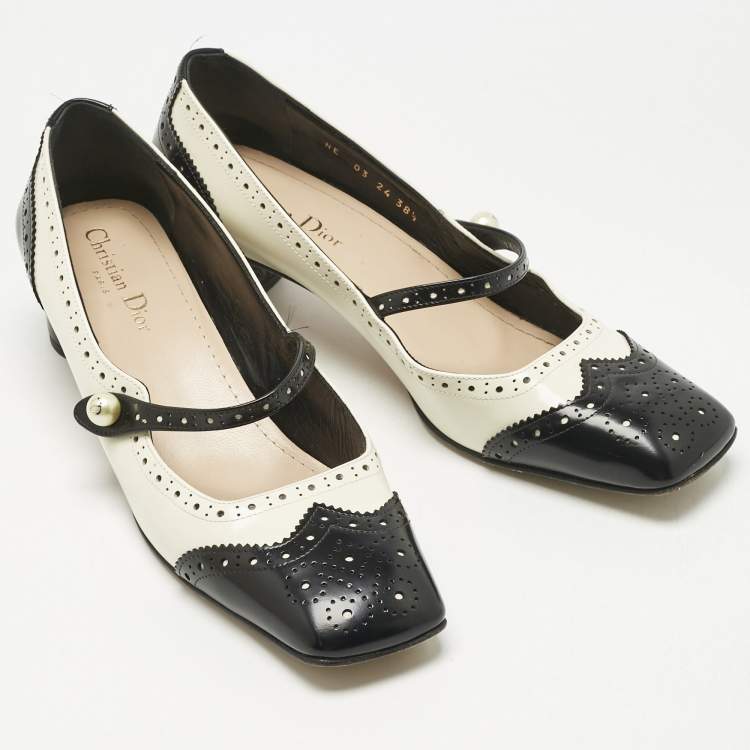 Pre Owned Dior Black/Cream Leather Mary Jane Pumps Size 38.5