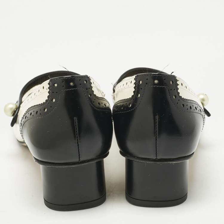 Pre Owned Dior Black/Cream Leather Mary Jane Pumps Size 38.5