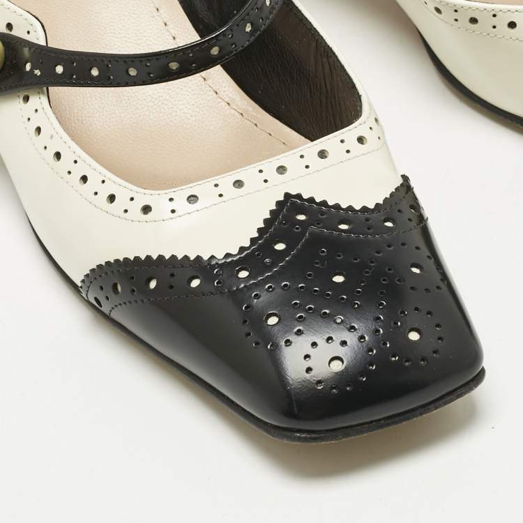 Pre Owned Dior Black/Cream Leather Mary Jane Pumps Size 38.5
