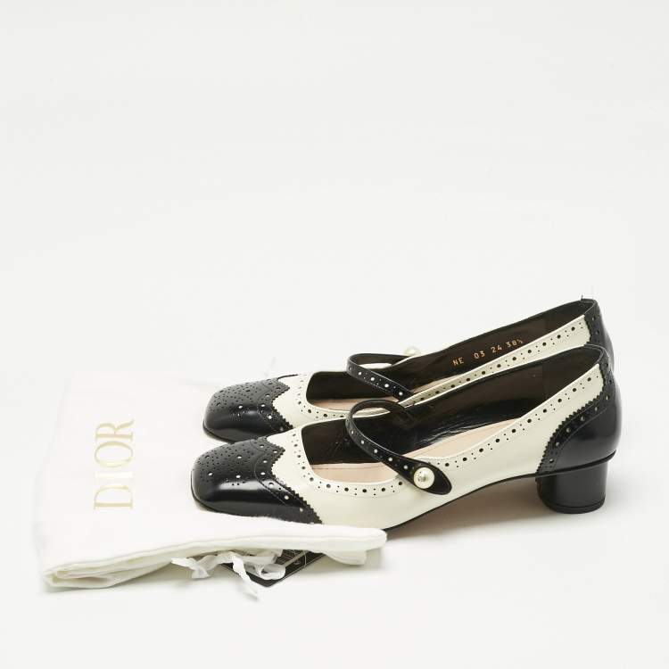 Pre Owned Dior Black/Cream Leather Mary Jane Pumps Size 38.5