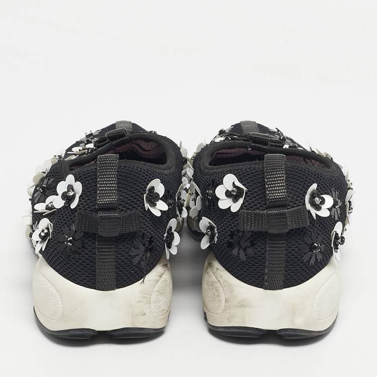Pre Owned Dior Black Mesh Fusion Floral Embellished Sneakers Size 37