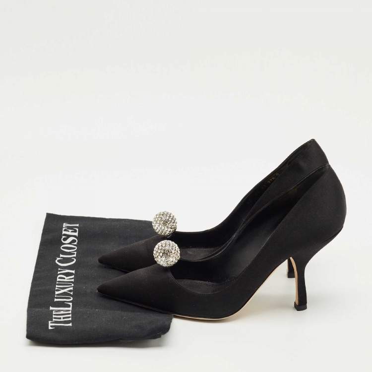 Pre Owned Dior Black Satin Comete Pointed Toe Pumps Size 37.5