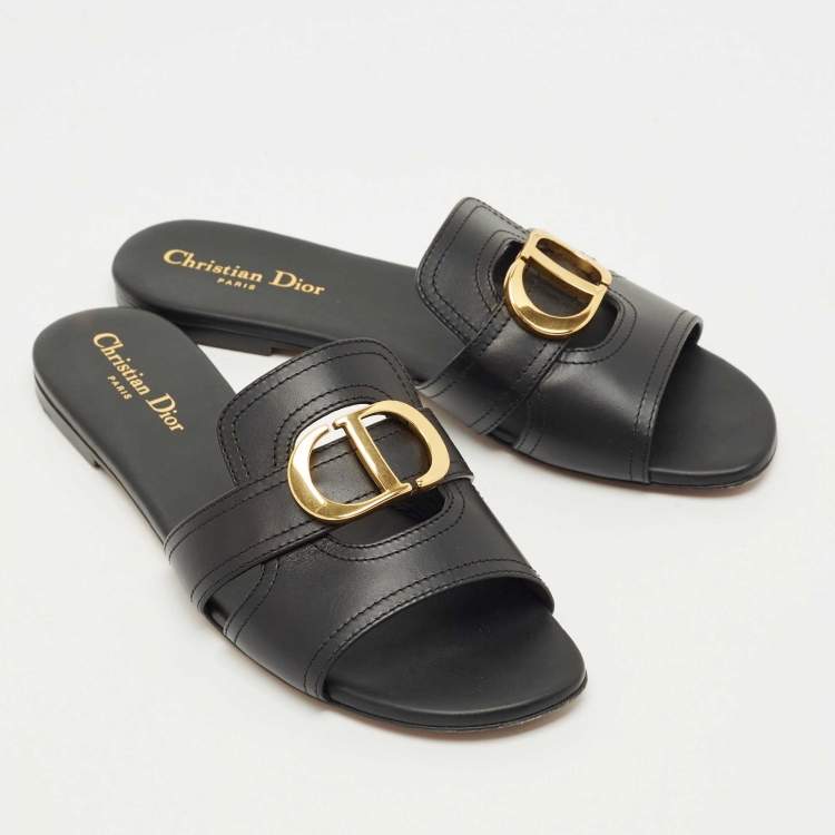 Pre Owned Dior Black Leather 30 Montaigne Flat Sandals Size 39