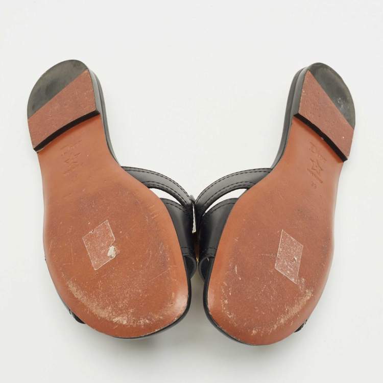 Pre Owned Dior Black Leather 30 Montaigne Flat Sandals Size 39