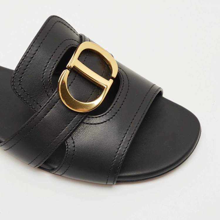 Pre Owned Dior Black Leather 30 Montaigne Flat Sandals Size 39
