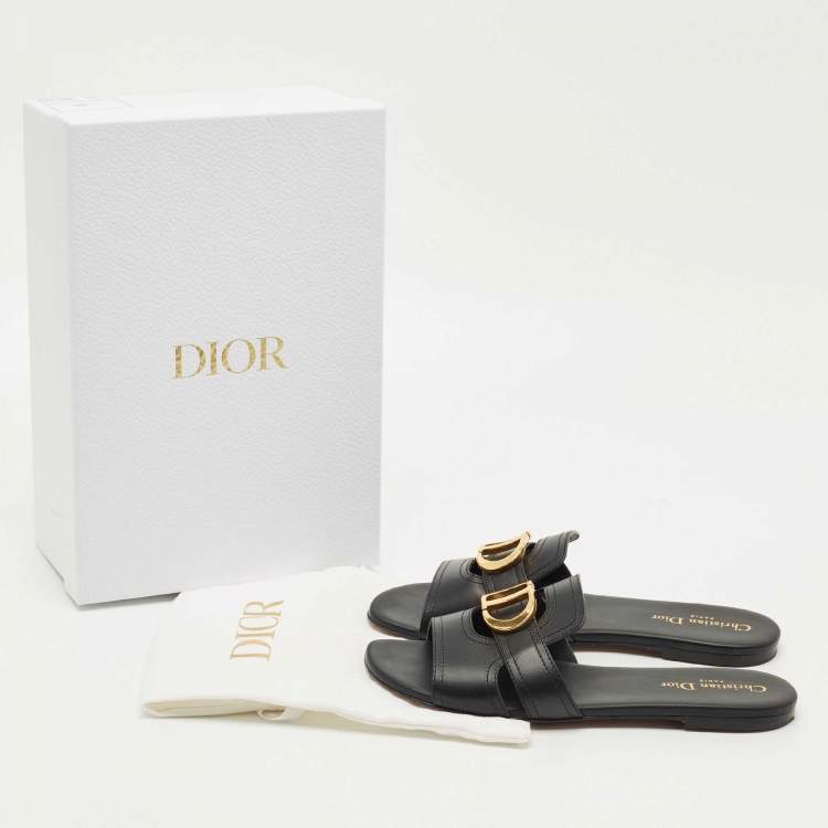 Pre Owned Dior Black Leather 30 Montaigne Flat Sandals Size 39