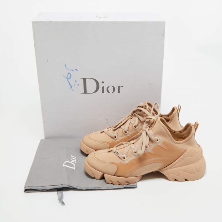 Pre Owned Dior Beige Neoprene and Rubber D-Connect Sneakers Size 38.5