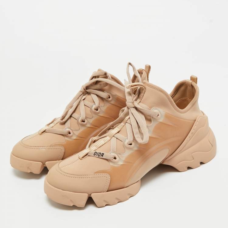Pre Owned Dior Beige Neoprene and Rubber D-Connect Sneakers Size 38.5