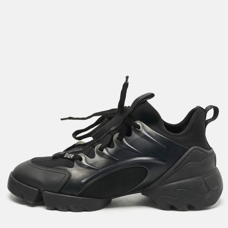 Pre Owned Dior Black Neoprene and PVC D-Connect Low Top Sneakers Size 36
