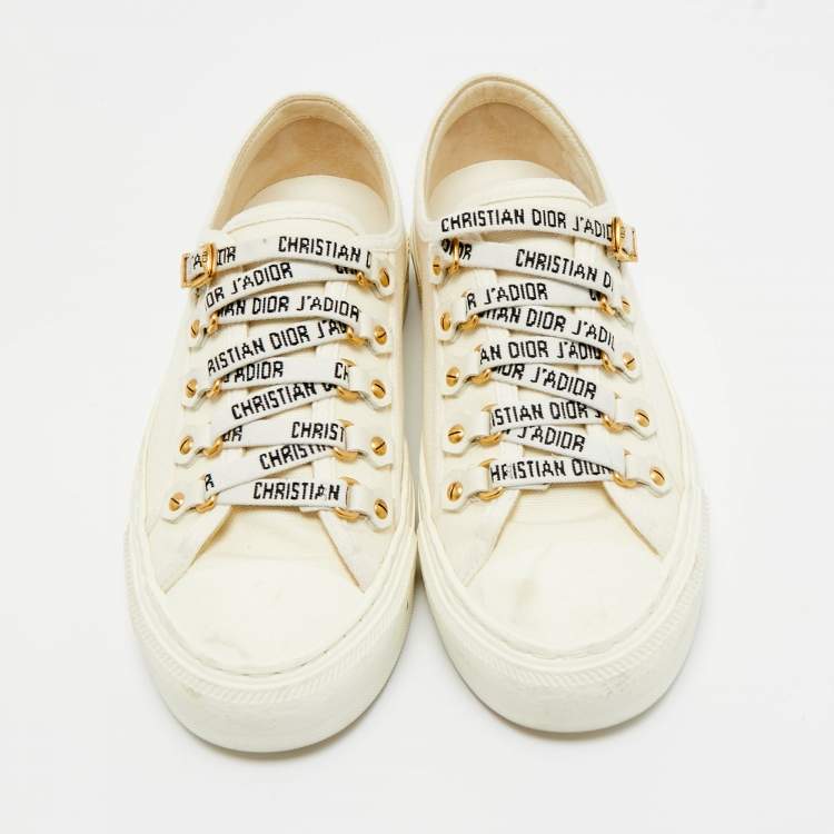Pre Owned Dior White Canvas Walk'n'Dior Low Top Sneakers Size 35
