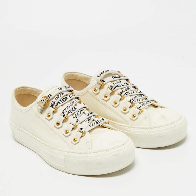 Pre Owned Dior White Canvas Walk'n'Dior Low Top Sneakers Size 35