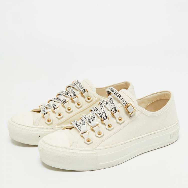 Pre Owned Dior White Canvas Walk'n'Dior Low Top Sneakers Size 35